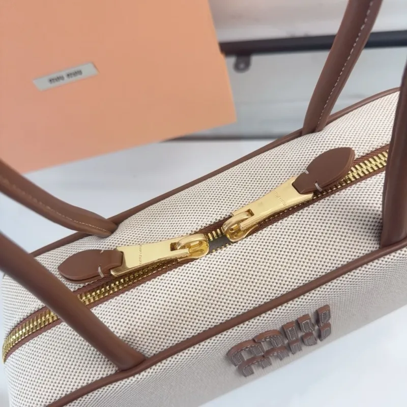 Miu Miu Beige Canvas Top Handle Bag 739 - Image 5