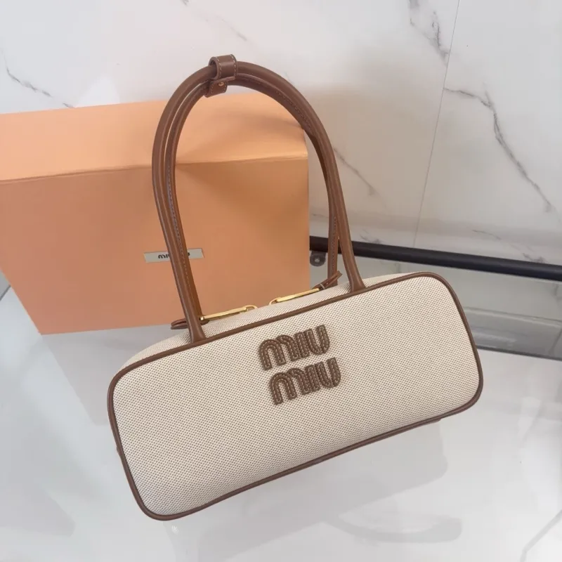 Miu Miu Beige Canvas Top Handle Bag 739 - Image 6