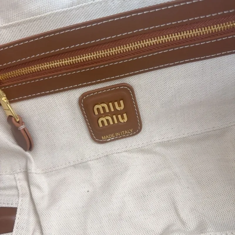 Miu Miu Beige Canvas Top Handle Bag 739 - Image 8