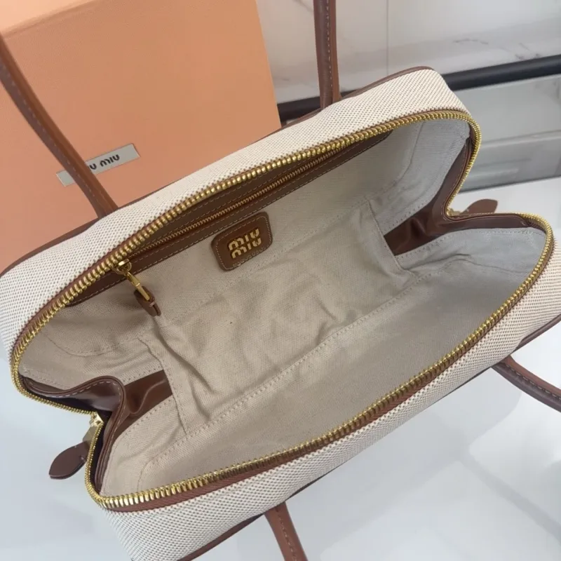 Miu Miu Beige Canvas Top Handle Bag 739 - Image 9