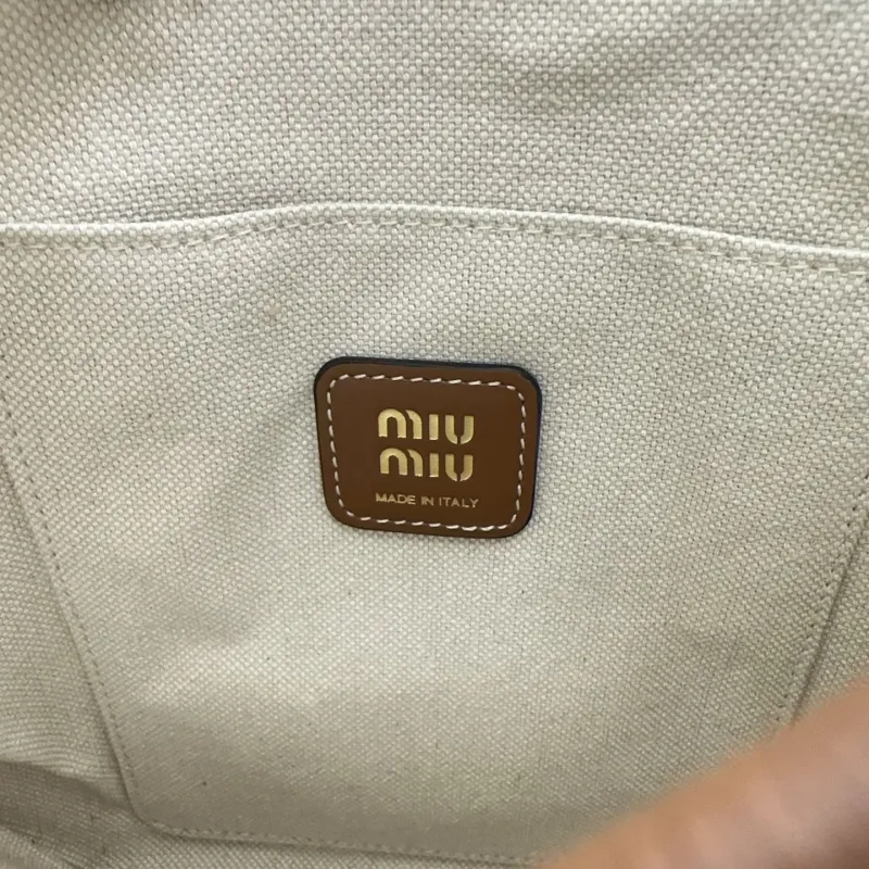Miu Miu Beige Brown Canvas Crossbody Tote Bag - Image 6