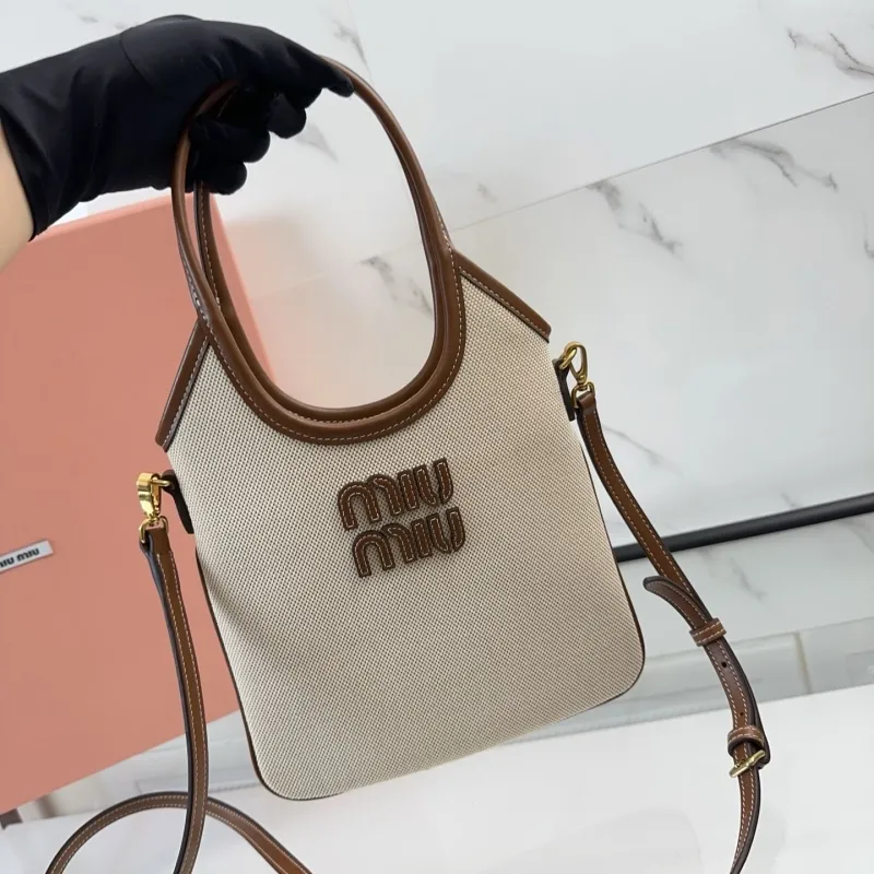 Miu Miu Beige Brown Canvas Crossbody Tote Bag - Image 7