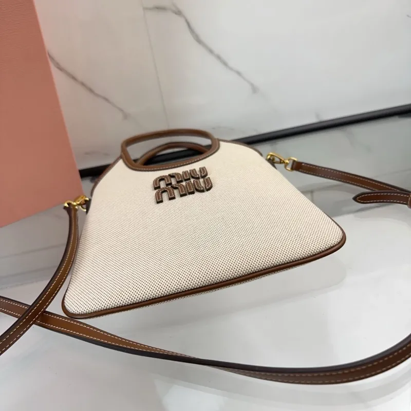 Miu Miu Beige Brown Canvas Crossbody Tote Bag - Image 8