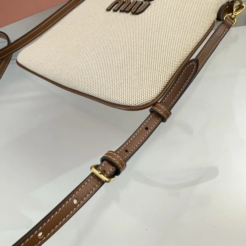 Miu Miu Beige Brown Canvas Crossbody Tote Bag - Image 9