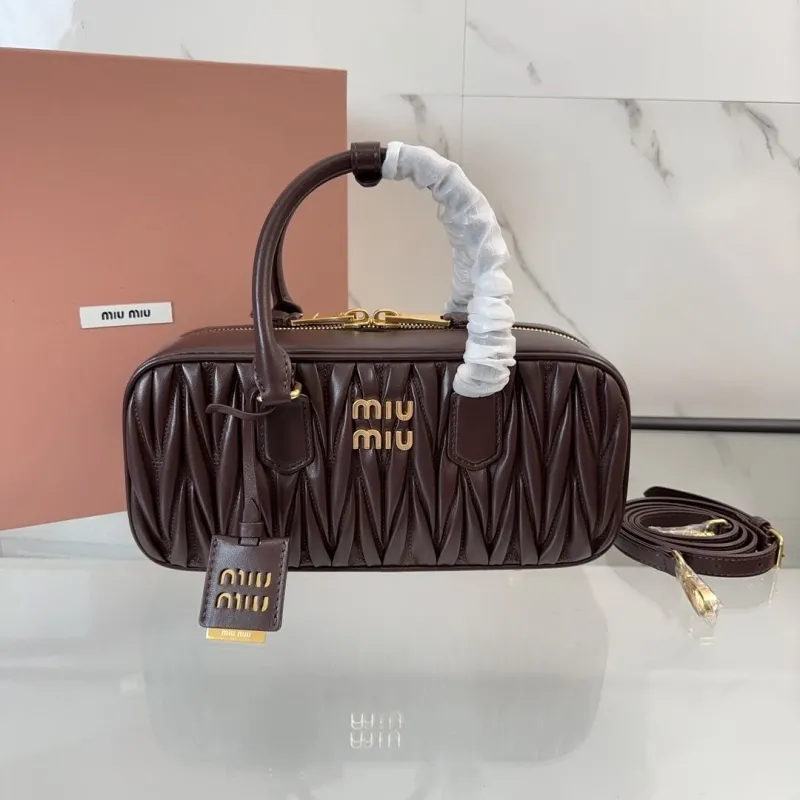 Miu Miu Brown Matelasse Leather Top Handle Bag 750