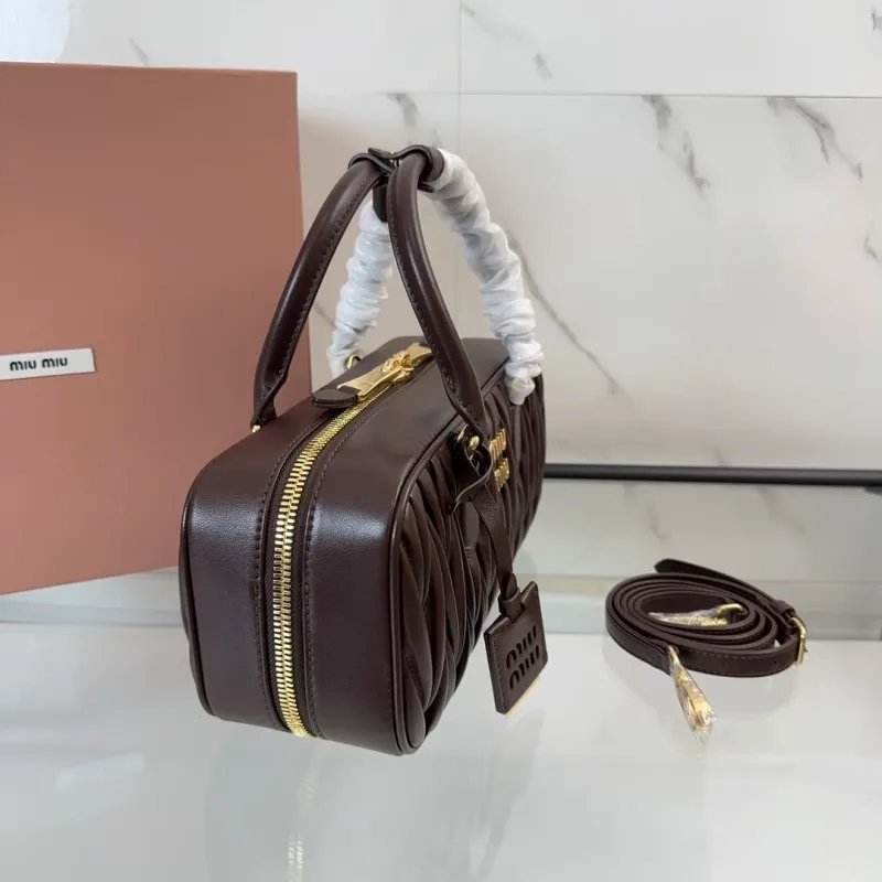 Miu Miu Brown Matelasse Leather Top Handle Bag 750 - Image 3