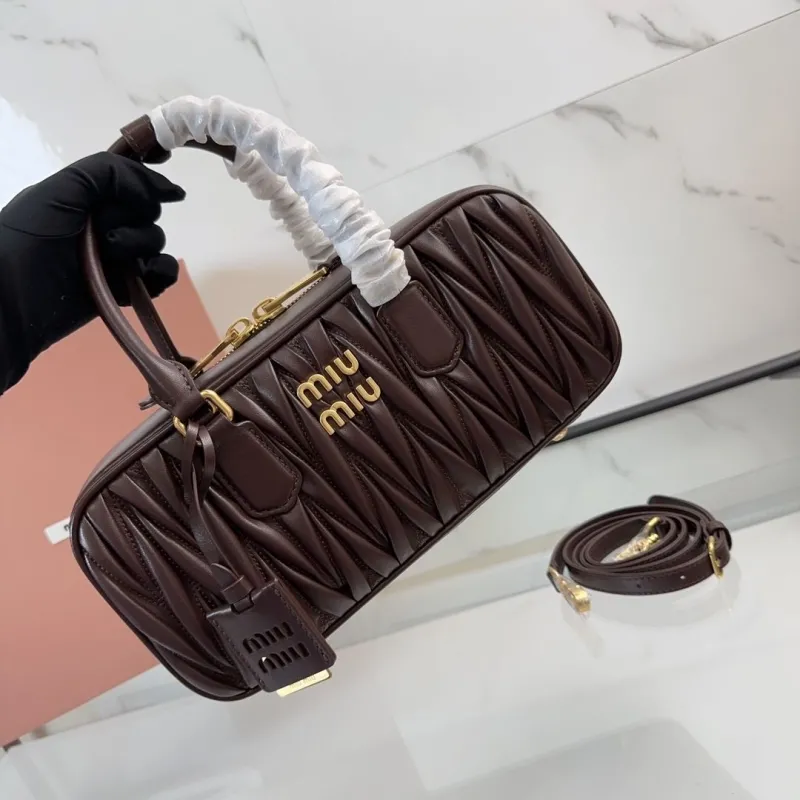 Miu Miu Brown Matelasse Leather Top Handle Bag 750 - Image 8