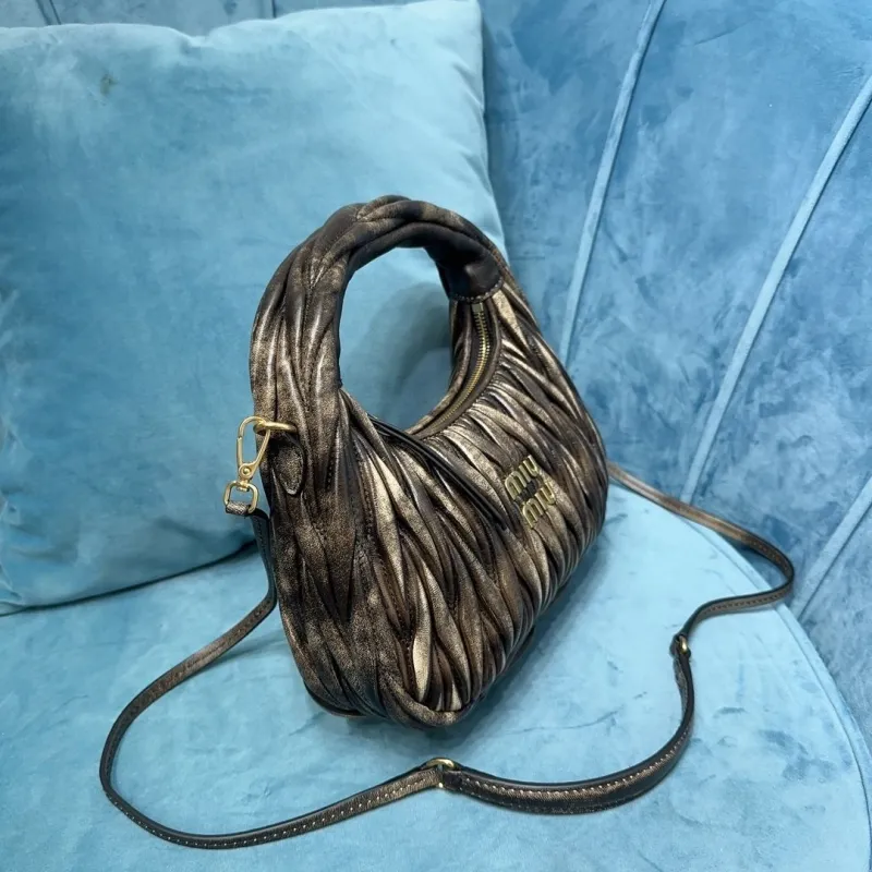 Miu Miu Metallic Pleated Top Handle Crossbody Bag - Image 3
