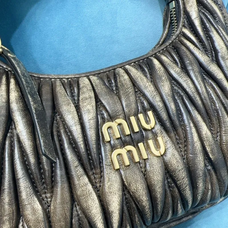 Miu Miu Metallic Pleated Top Handle Crossbody Bag - Image 4