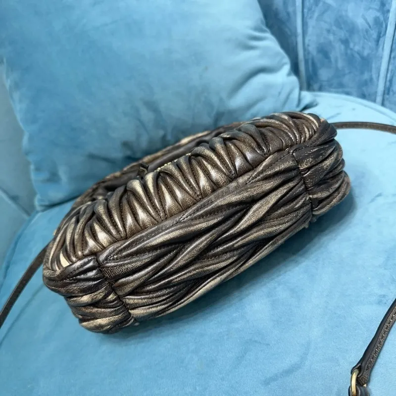 Miu Miu Metallic Pleated Top Handle Crossbody Bag - Image 5