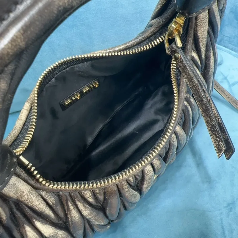 Miu Miu Metallic Pleated Top Handle Crossbody Bag - Image 6