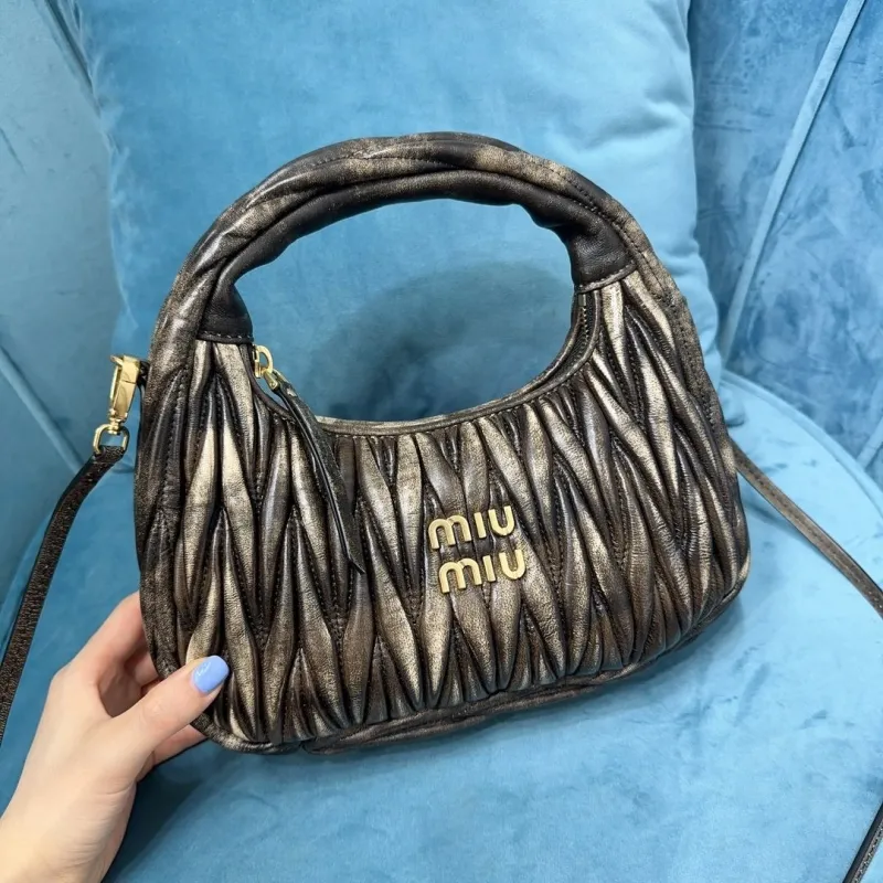 Miu Miu Metallic Pleated Top Handle Crossbody Bag - Image 9