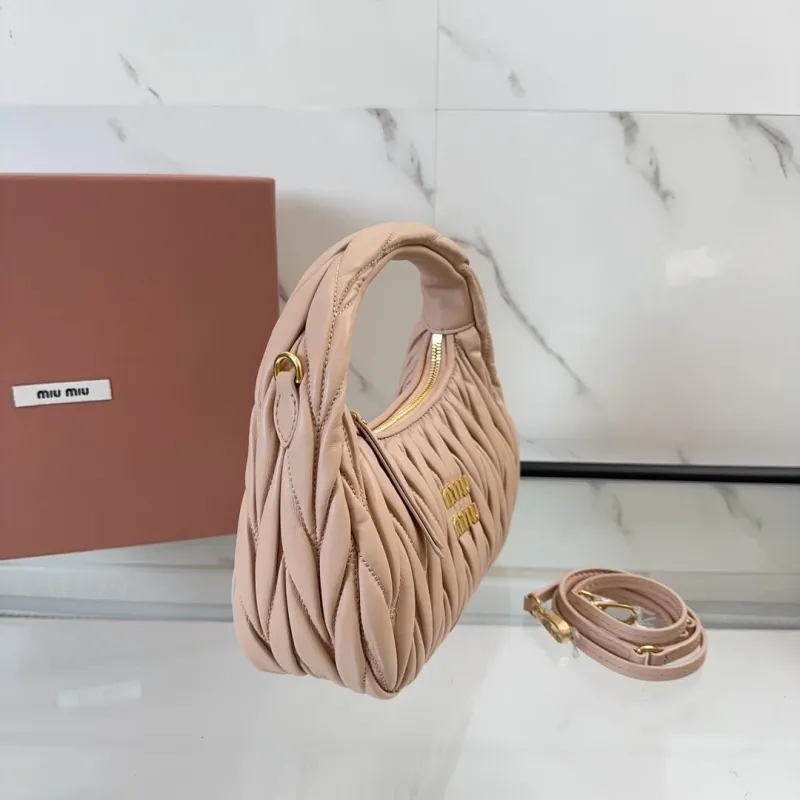 Miu Miu Nude Pink Matelasse Top Handle Bag with Strap - Image 3