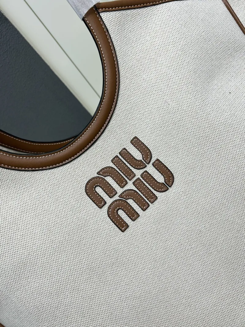 Miu Miu Canvas Top Handle Tote Bag CL616018 Beige Brown - Image 4