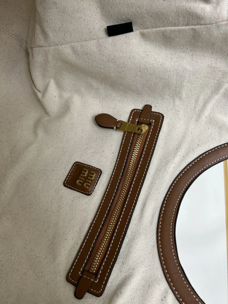 Miu Miu Canvas Top Handle Tote Bag CL616018 Beige Brown - Image 8