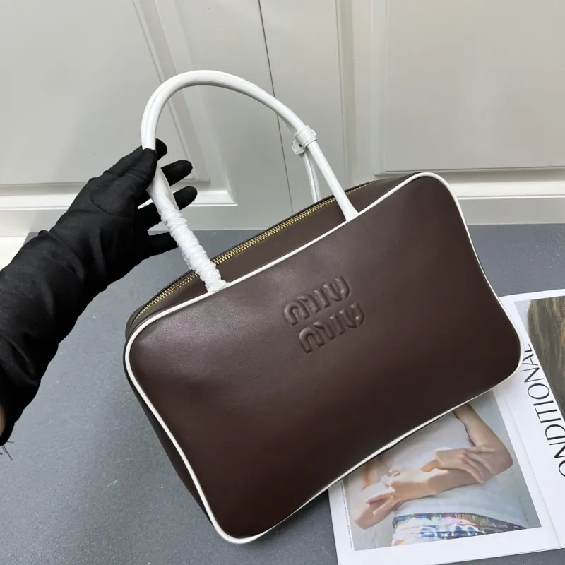 MIU MIU Brown White Top Handle Leather Bag - Image 3