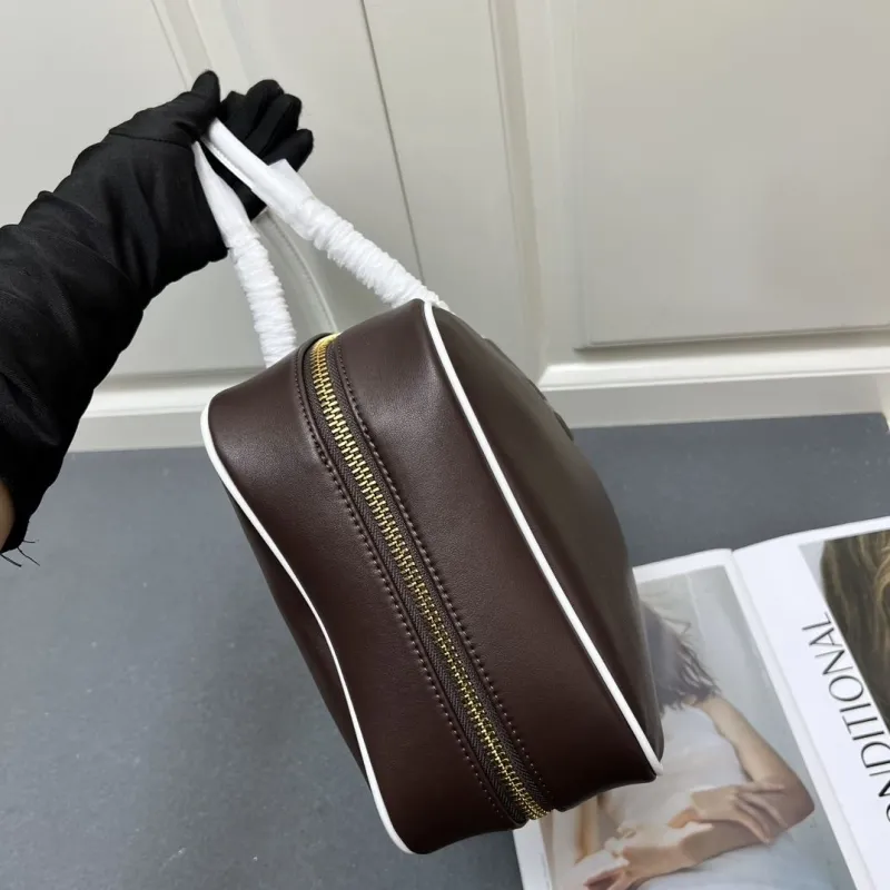 MIU MIU Brown White Top Handle Leather Bag - Image 4
