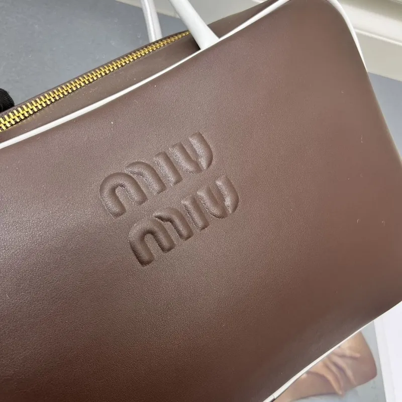 MIU MIU Brown White Top Handle Leather Bag - Image 5
