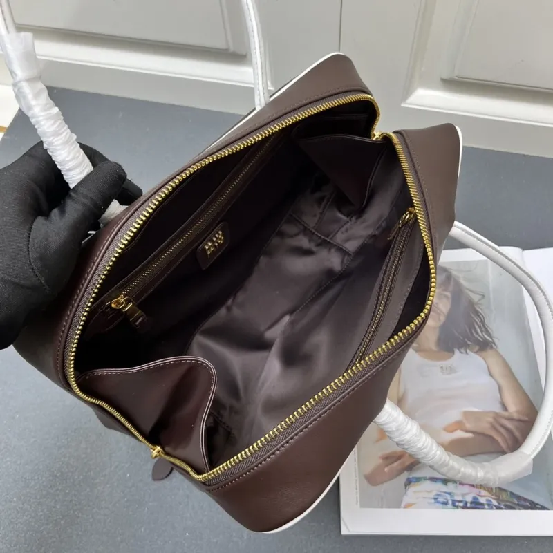 MIU MIU Brown White Top Handle Leather Bag - Image 9