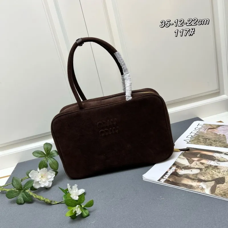 Miu Miu Brown Suede Top Handle Bag