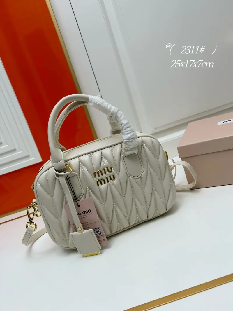 MIU MIU Cream Quilted Top Handle Crossbody Bag 2311