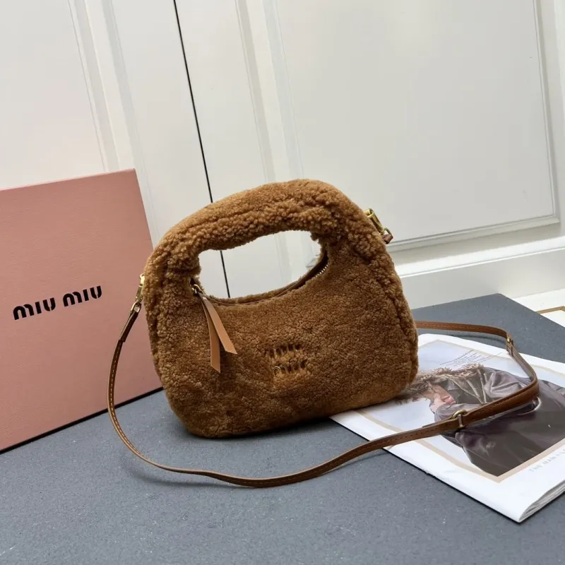 Miu Miu Brown Shearling Top Handle Crossbody Bag