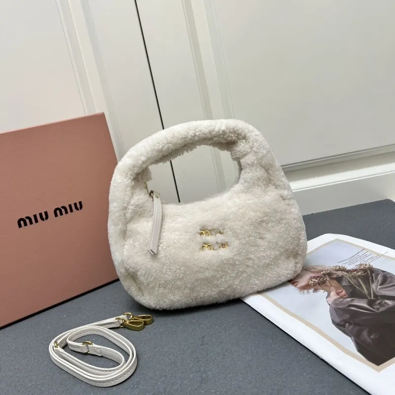 Alternative view of MIU MIU White Fluffy Top Handle Crossbody Bag