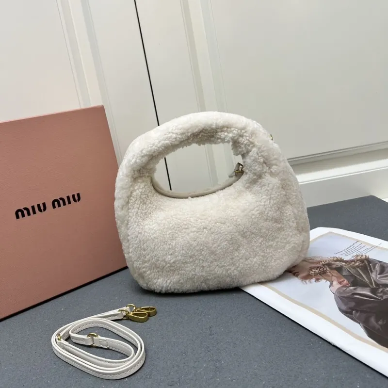 MIU MIU White Fluffy Top Handle Crossbody Bag - Image 3
