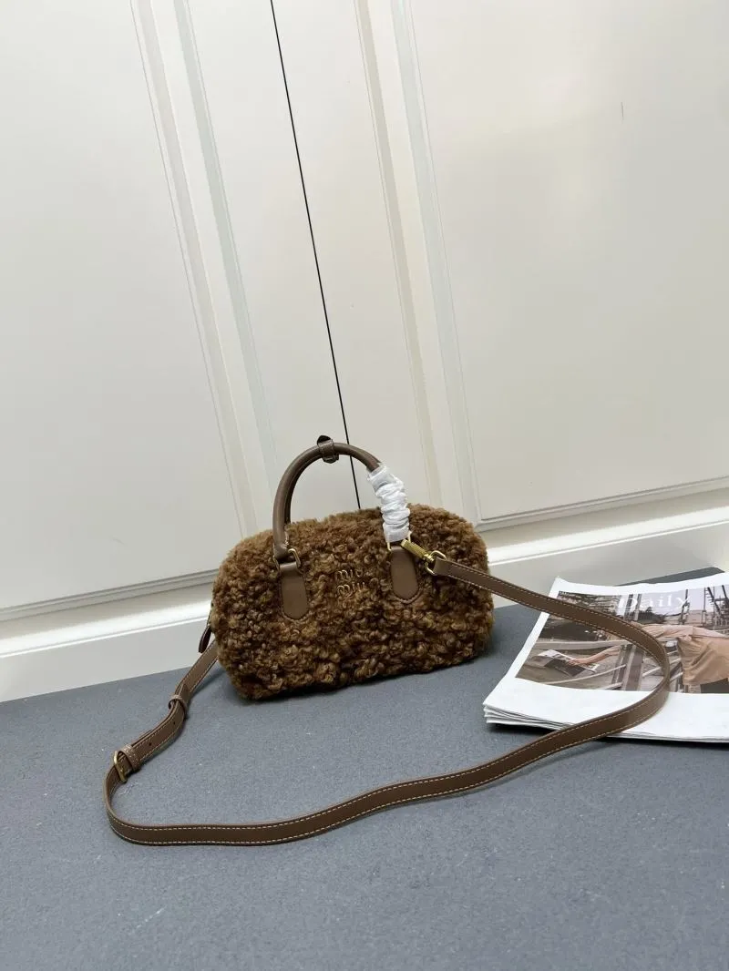 MIU MIU Brown Teddy Top Handle Crossbody Bag 957