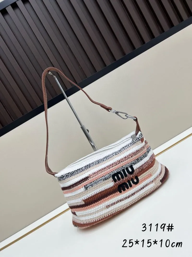 MIU MIU Striped Crochet Top Handle Bag 3119