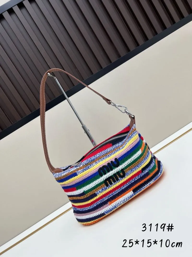 Miu Miu Multicolor Striped Crochet Top Handle Bag 3119
