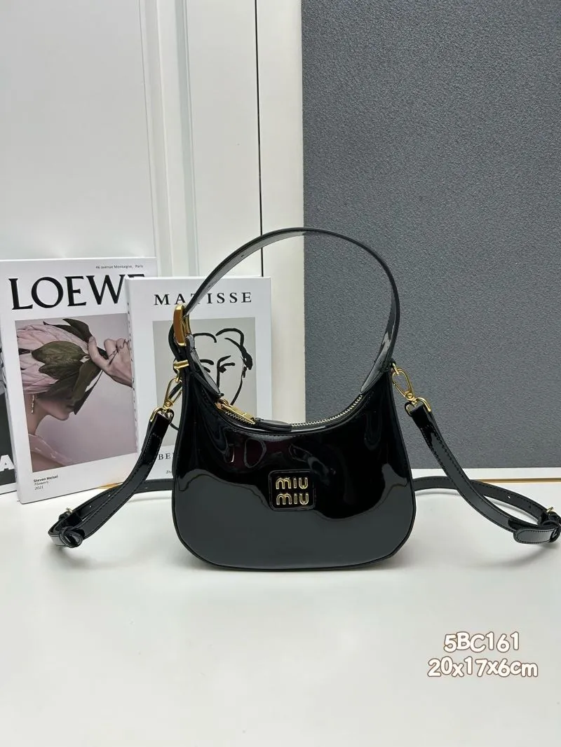 Miu Miu Black Patent Leather Hobo Bag 5BC161 - Image 3