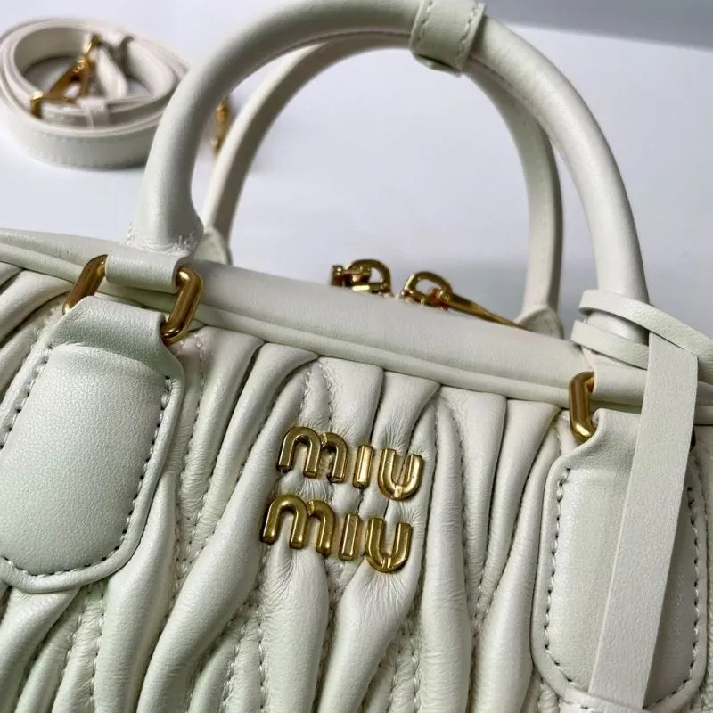 Miu Miu Cream Matelasse Top Handle Bag with Strap - Image 5