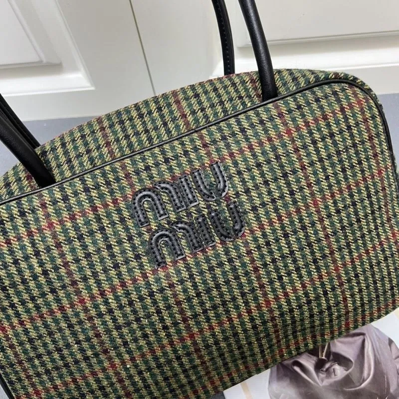 MIU MIU Green Plaid Top Handle Bag 7006SQ - Image 6