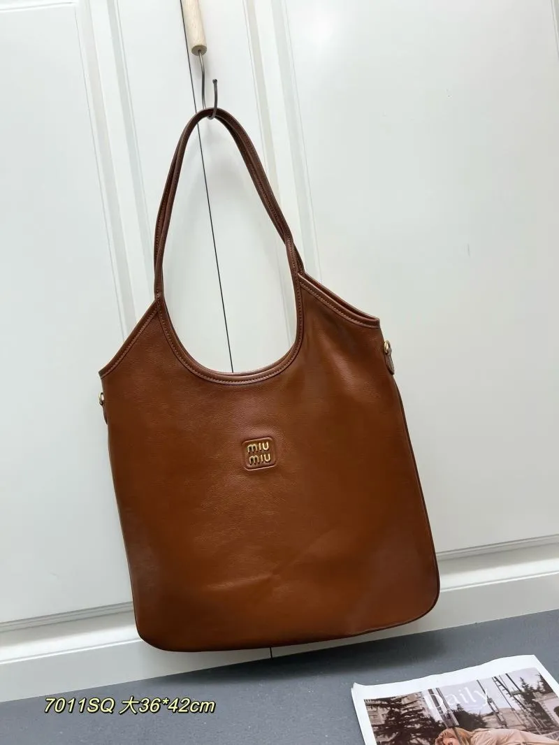 MIU MIU Brown Leather Hobo Tote Bag 7011SQ
