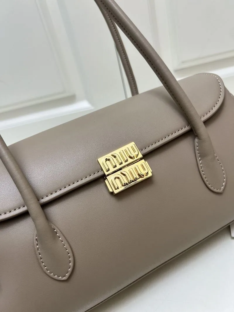 MIU MIU H08875 Taupe Leather Shoulder Bag - Image 6