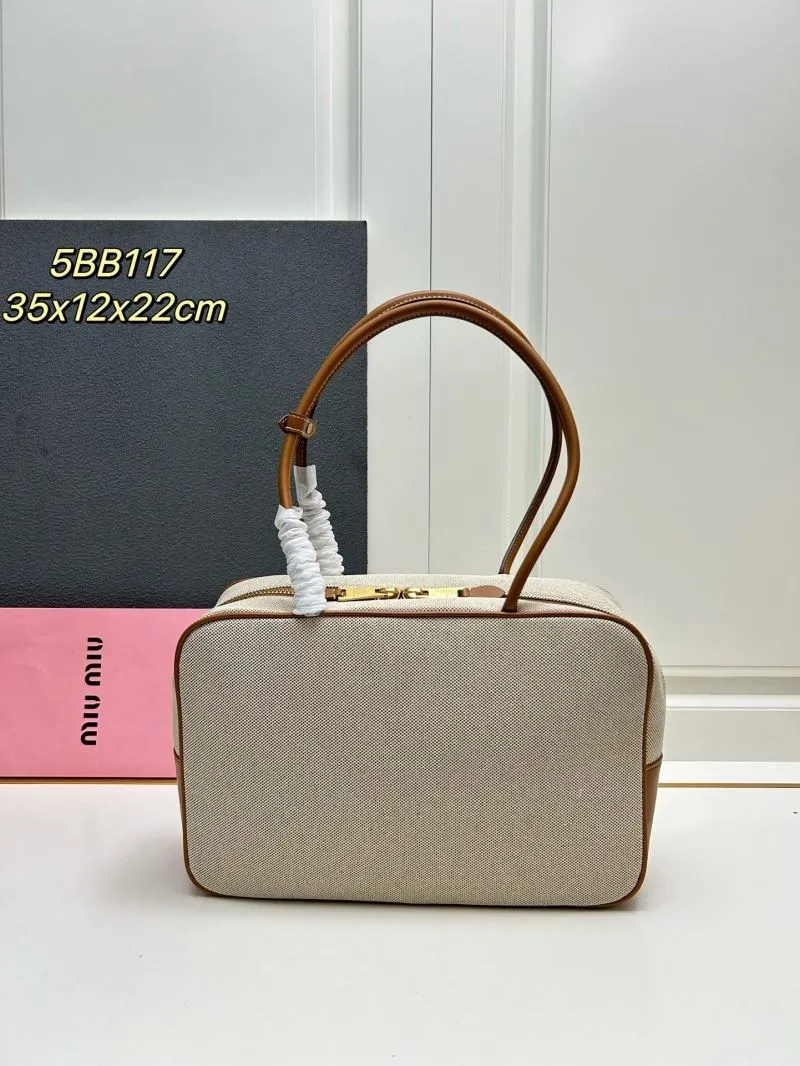 Alternative view of MIU MIU 5BB117 Beige Canvas Top Handle Bag