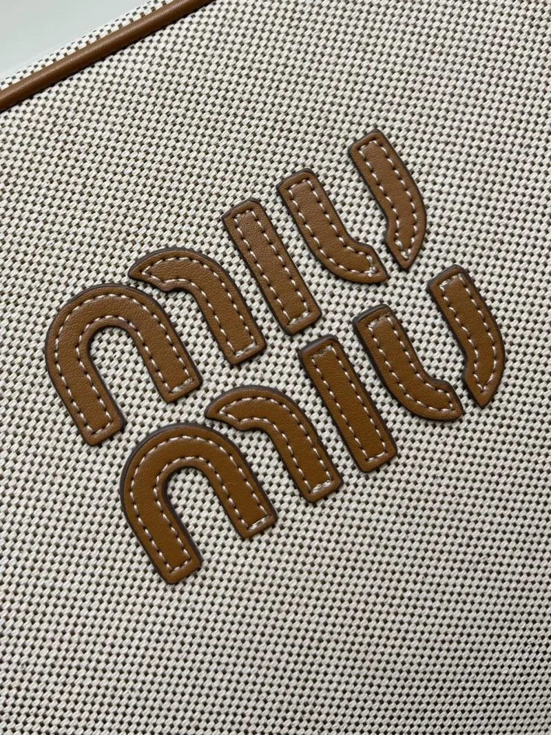 MIU MIU 5BB117 Beige Canvas Top Handle Bag - Image 3