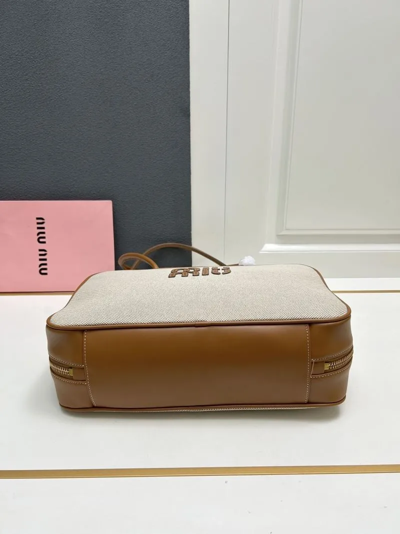 MIU MIU 5BB117 Beige Canvas Top Handle Bag - Image 7