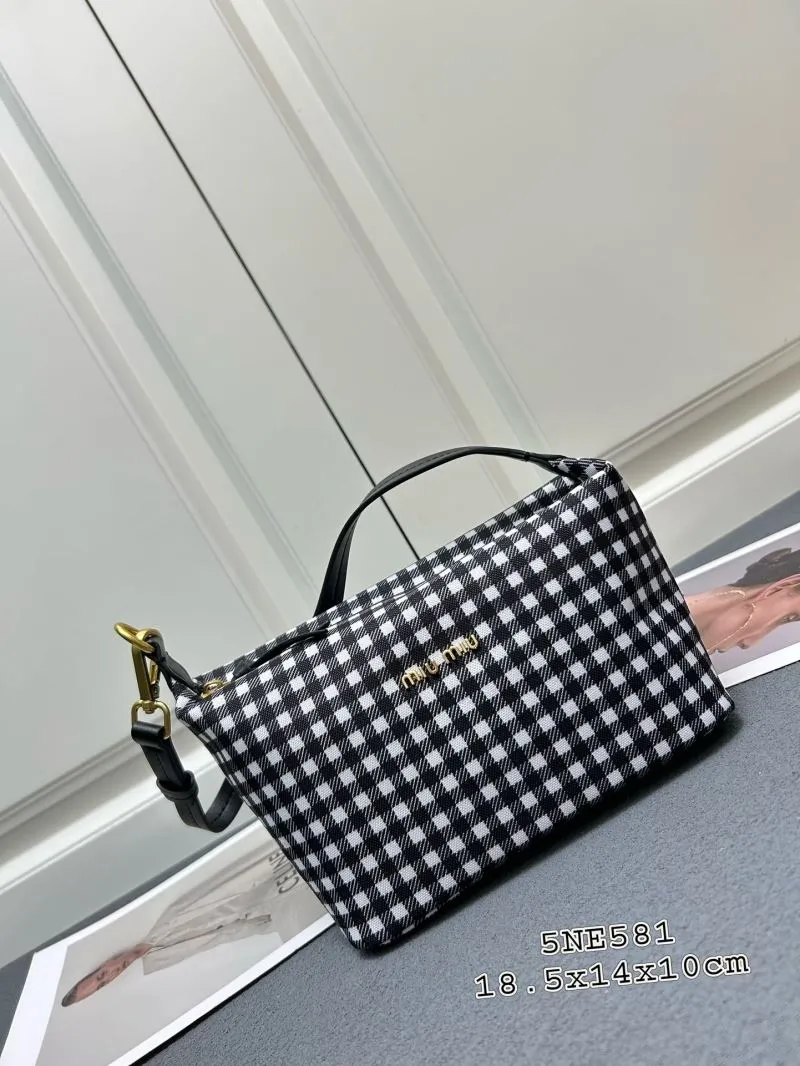 MIU MIU Black White Check Top Handle Bag 5NE581