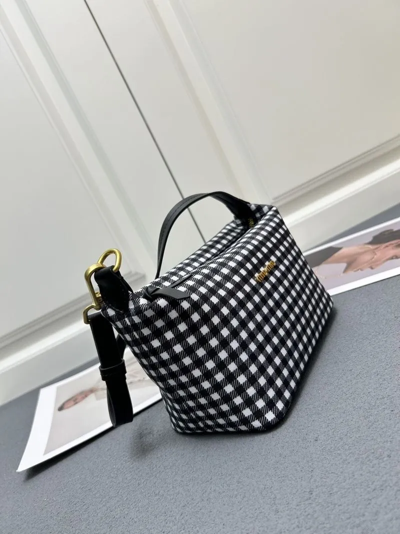 MIU MIU Black White Check Top Handle Bag 5NE581 - Image 3