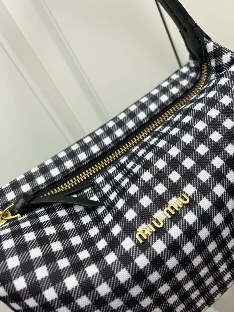 MIU MIU Black White Check Top Handle Bag 5NE581 - Image 7