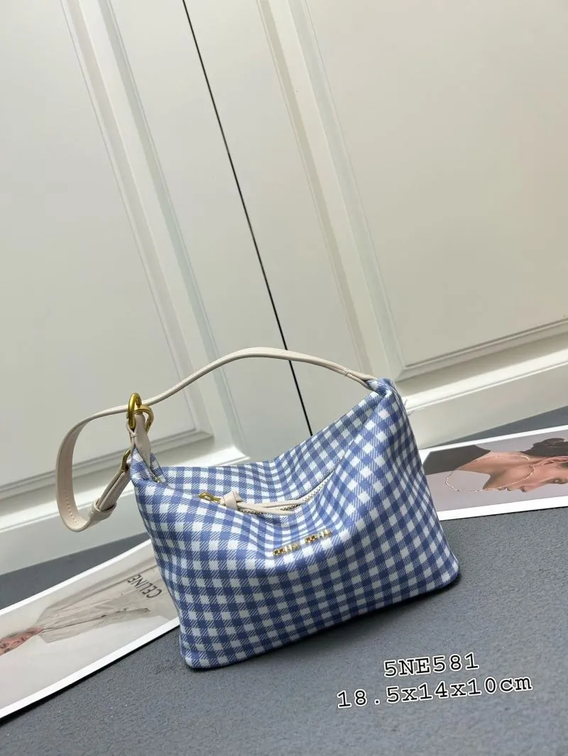 MIU MIU Blue White Gingham Top Handle Bag 5NE581