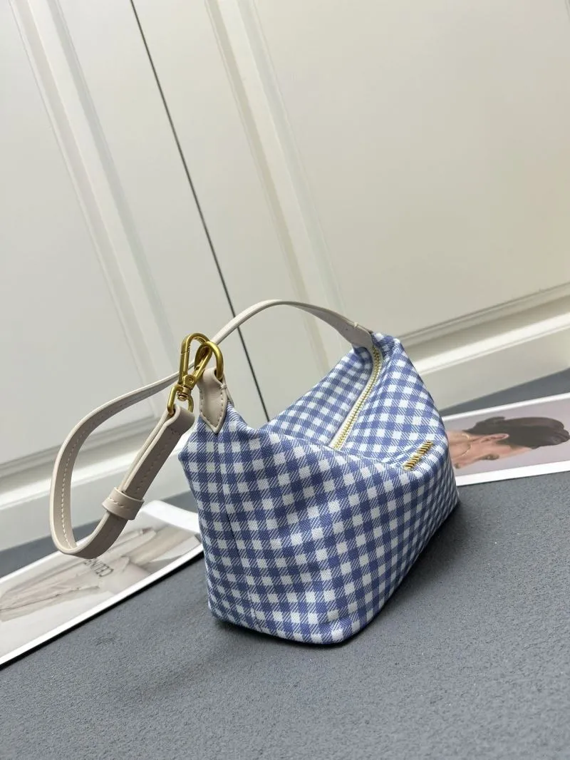 MIU MIU Blue White Gingham Top Handle Bag 5NE581 - Image 3