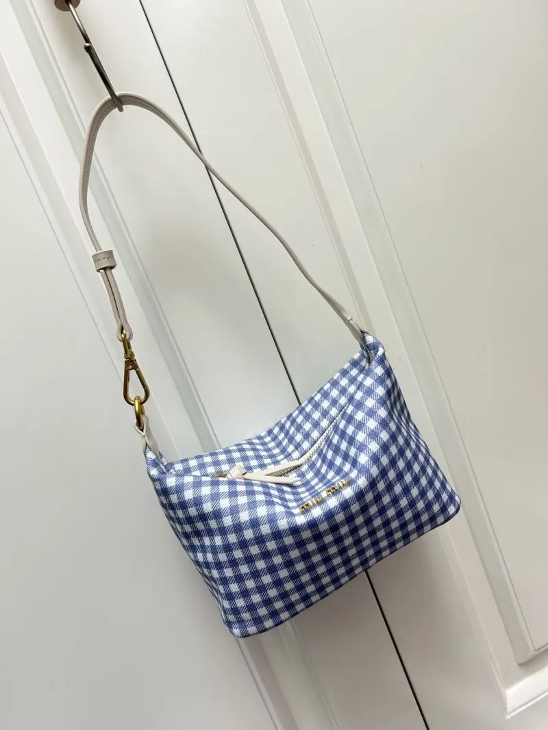 MIU MIU Blue White Gingham Top Handle Bag 5NE581 - Image 4