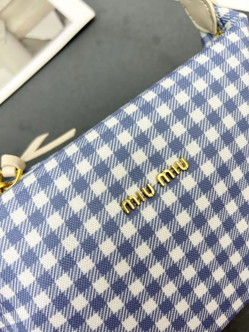 MIU MIU Blue White Gingham Top Handle Bag 5NE581 - Image 6