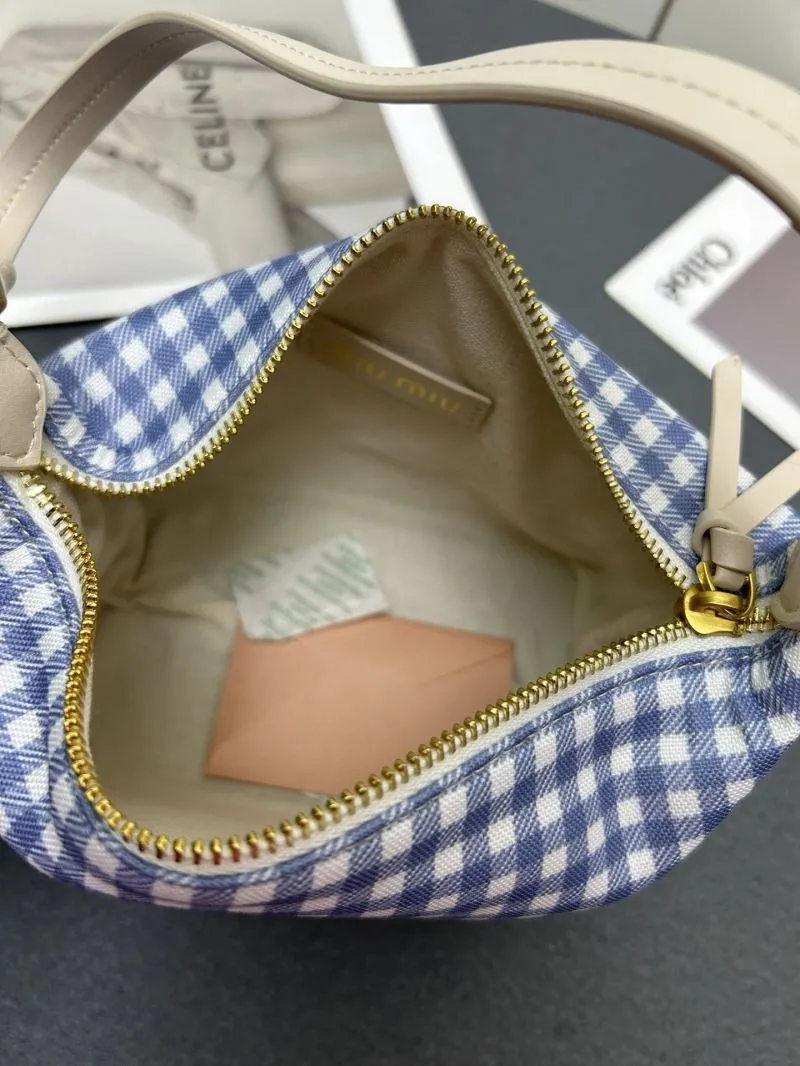 MIU MIU Blue White Gingham Top Handle Bag 5NE581 - Image 8