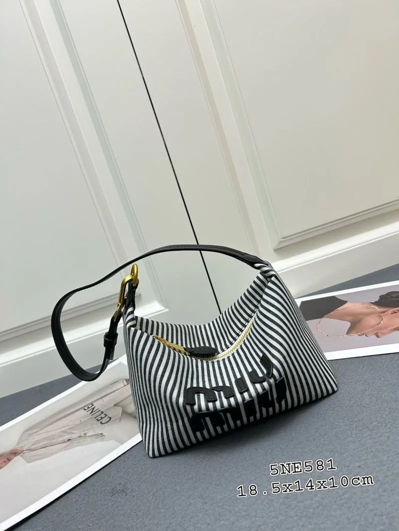 MIU MIU Black White Striped Top Handle Bag 5NE581