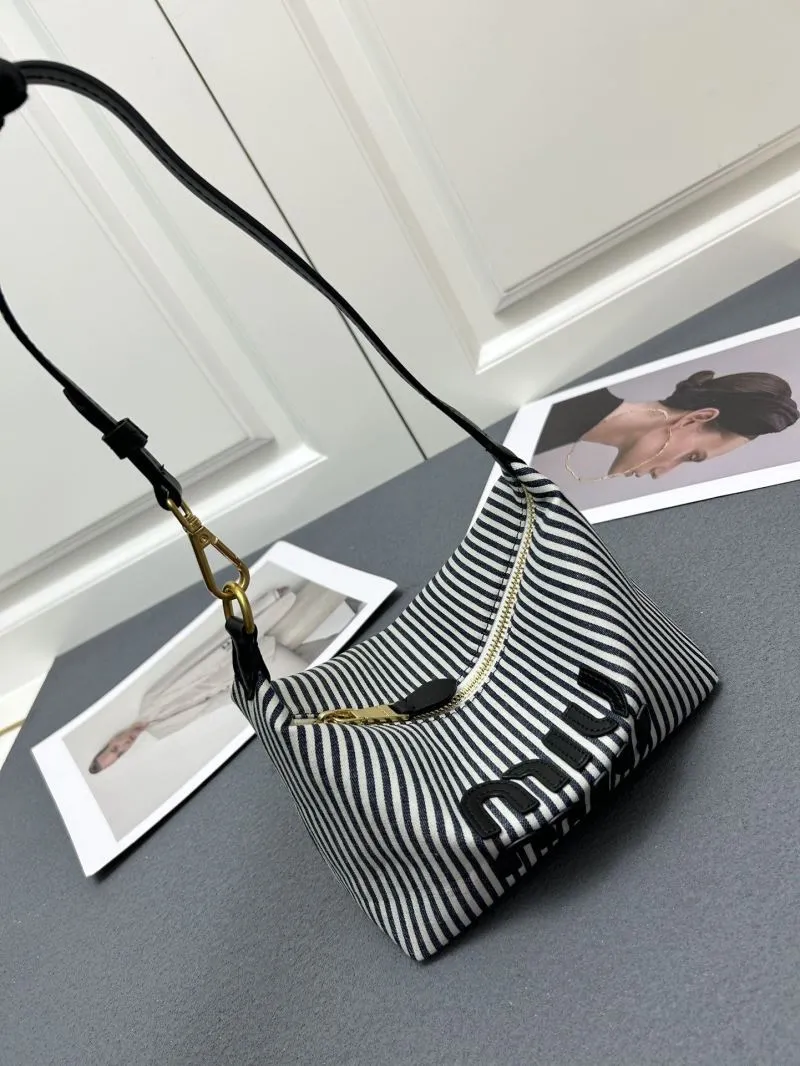 MIU MIU Black White Striped Top Handle Bag 5NE581 - Image 5