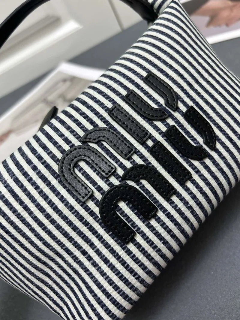 MIU MIU Black White Striped Top Handle Bag 5NE581 - Image 8